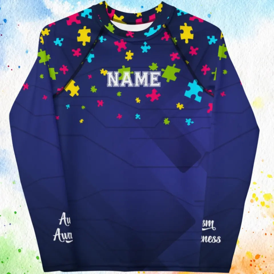 Autism Awareness - Autism Awareness Shirt -Autism Puzzles, Custom Name, Autism Family Shirt, Autism Support Shirt 10007 - Personalized Kid, Youth, Women, Men Rash Guard