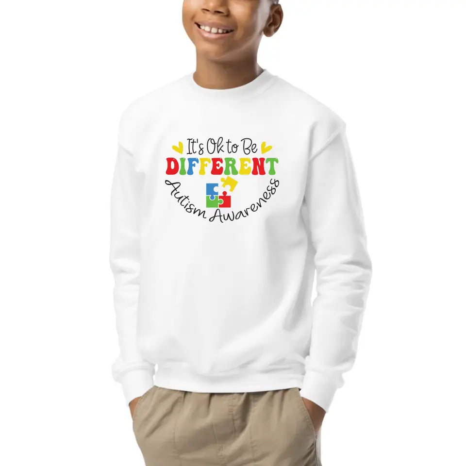 Autism Awareness - Autism Awareness Shirt - It's OK to Be Different, Autism Support Shirt 10009 - Personalized Youth, Kid Sweatshirt