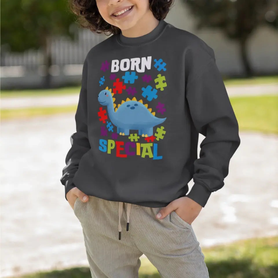 Autism Awareness - Autism Awareness Shirt - Born Special, Autism Dinosaur Shirt, Autism Support Shirt 10002 - Personalized Youth, Kid Sweatshirt