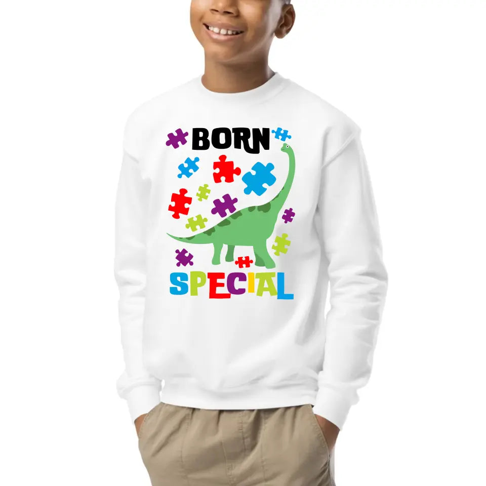 Autism Awareness - Autism Awareness Shirt - Born Special, Autism Dinosaur Shirt, Autism Support Shirt 10002 - Personalized Youth, Kid Sweatshirt